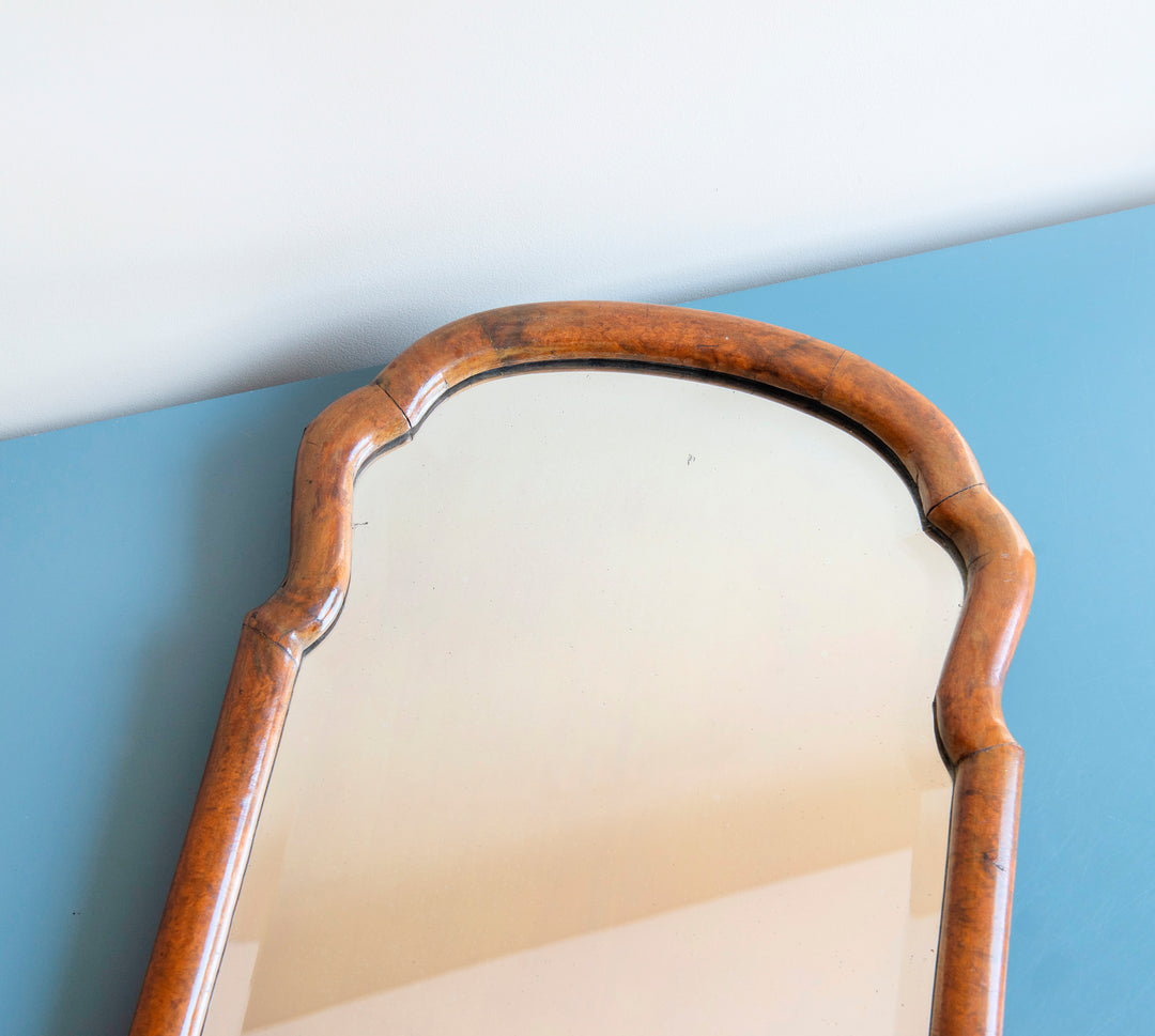 Walnut scalloped farmers mirror with beveled glass, 1900s