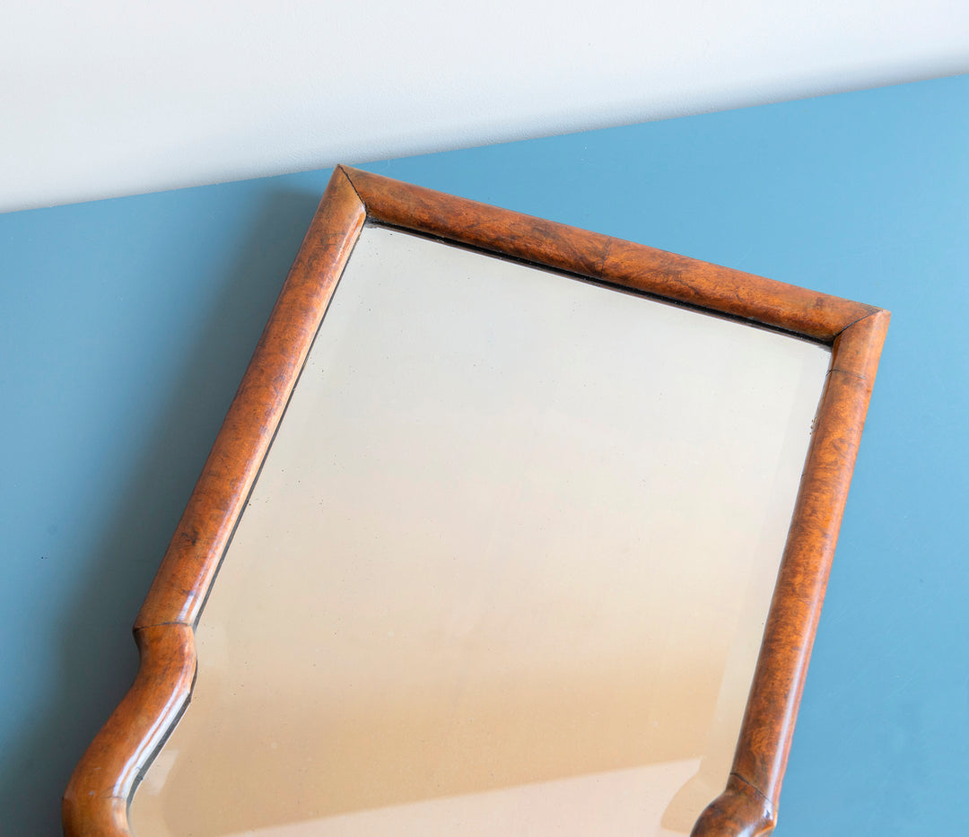 Walnut scalloped farmers mirror with beveled glass, 1900s