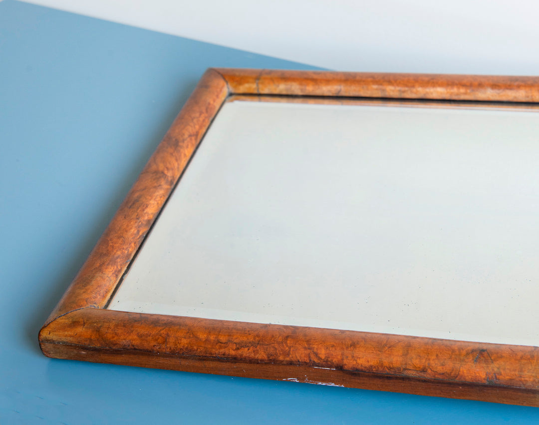 Walnut scalloped farmers mirror with beveled glass, 1900s