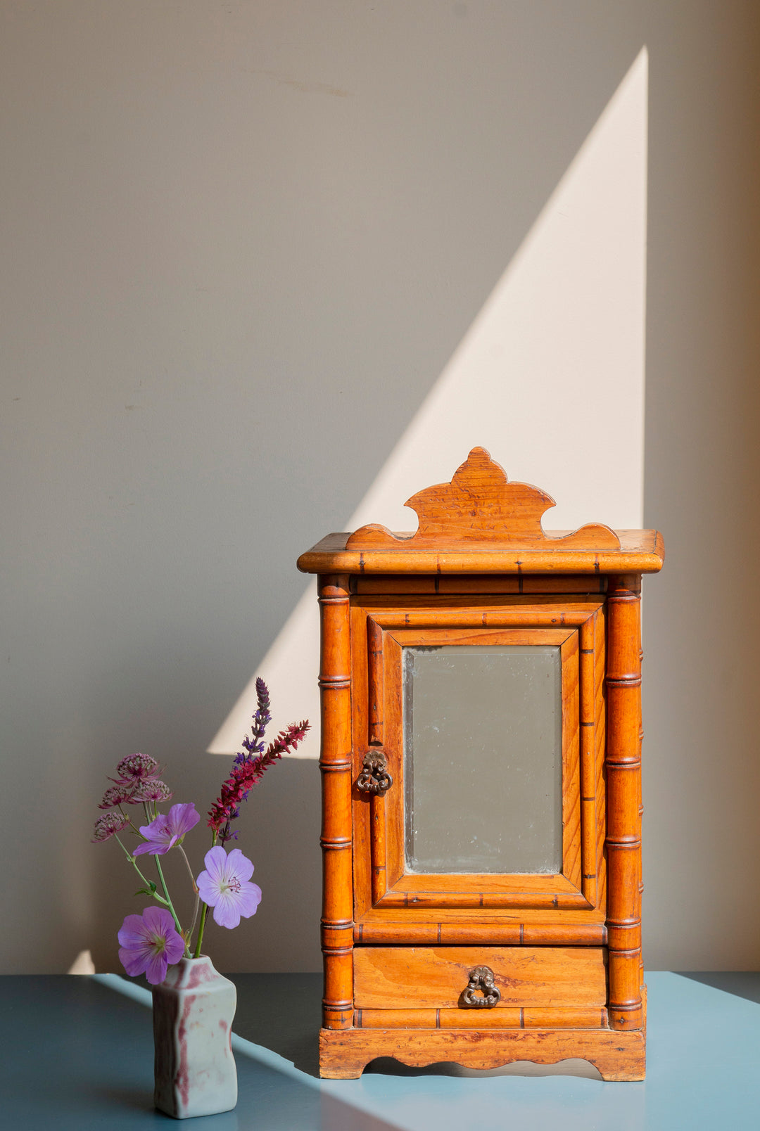 French Faux Bamboo Medicine Chest With Mirror