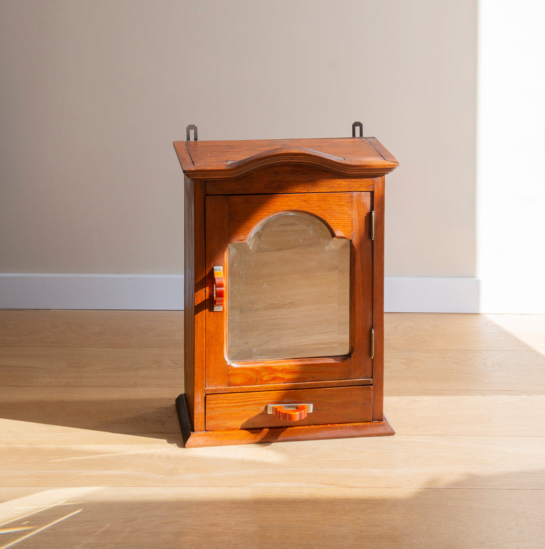 Antique Apothecary Cabinet With Beveled Glass Mirror, 1920s