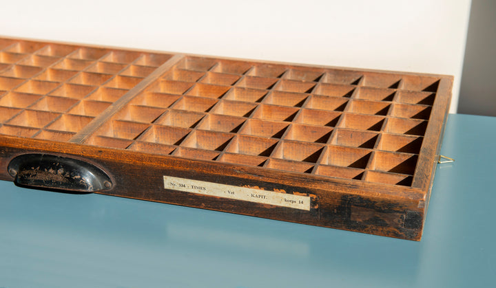 Antique Wooden Printers Tray With Metal Handle