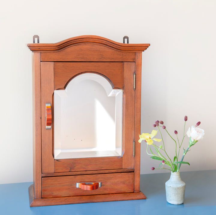 Antique Apothecary Cabinet With Beveled Glass Mirror, 1920s