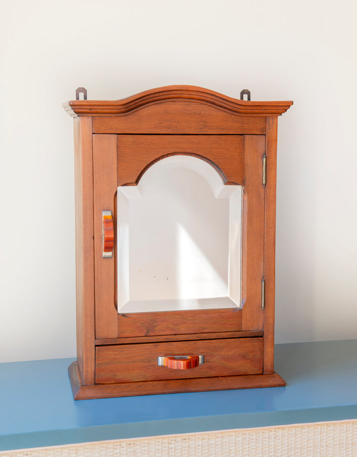 Antique Apothecary Cabinet With Beveled Glass Mirror, 1920s