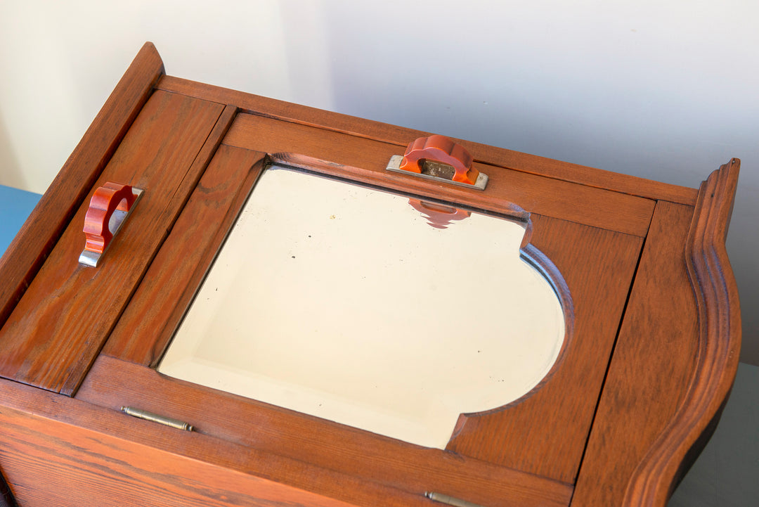 Antique Apothecary Cabinet With Beveled Glass Mirror, 1920s