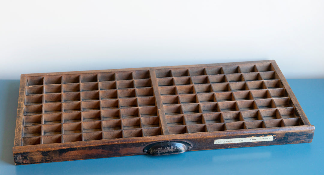 Antique Wooden Printers Tray With Metal Handle