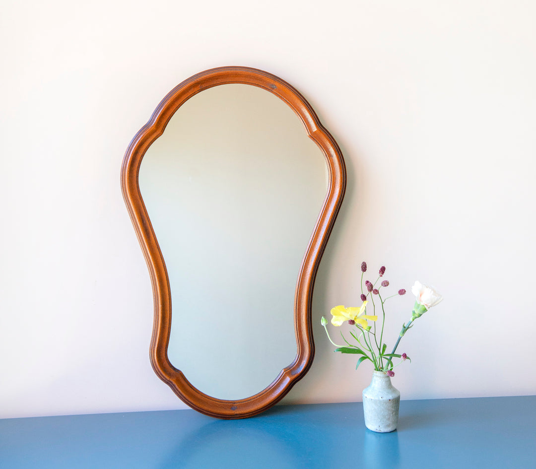 Belgian Mirror With Scalloped Wooden Frame, 1960s