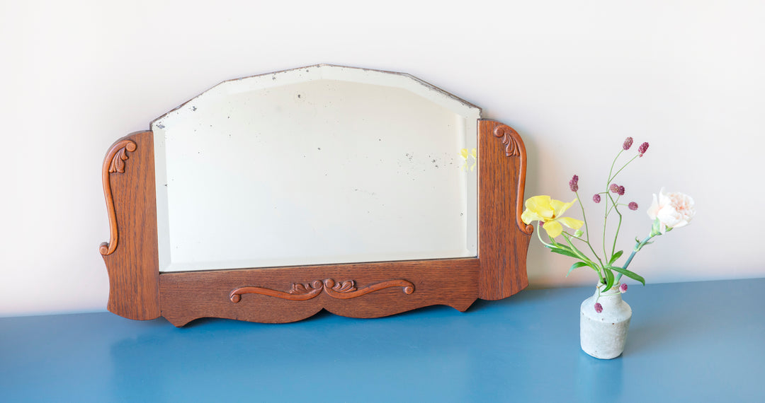 Art Deco Wooden Mirror With Beveled Glass