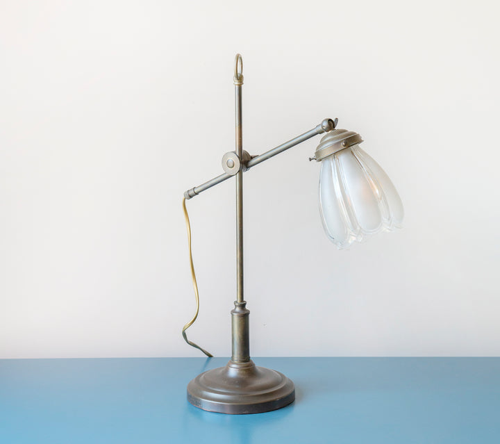 Antique Brass Table Lamp With Tulip Glass Shade