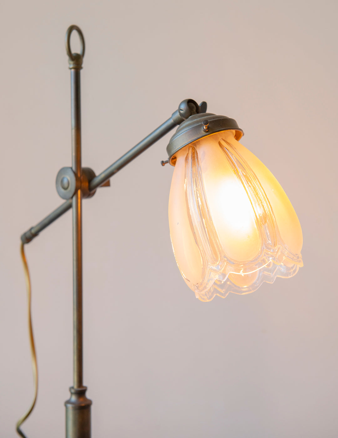 Antique Brass Table Lamp With Tulip Glass Shade