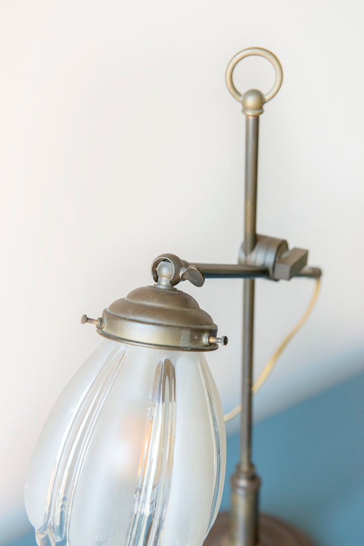 Antique Brass Table Lamp With Tulip Glass Shade