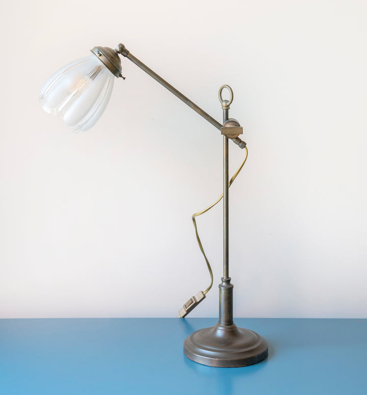 Antique Brass Table Lamp With Tulip Glass Shade