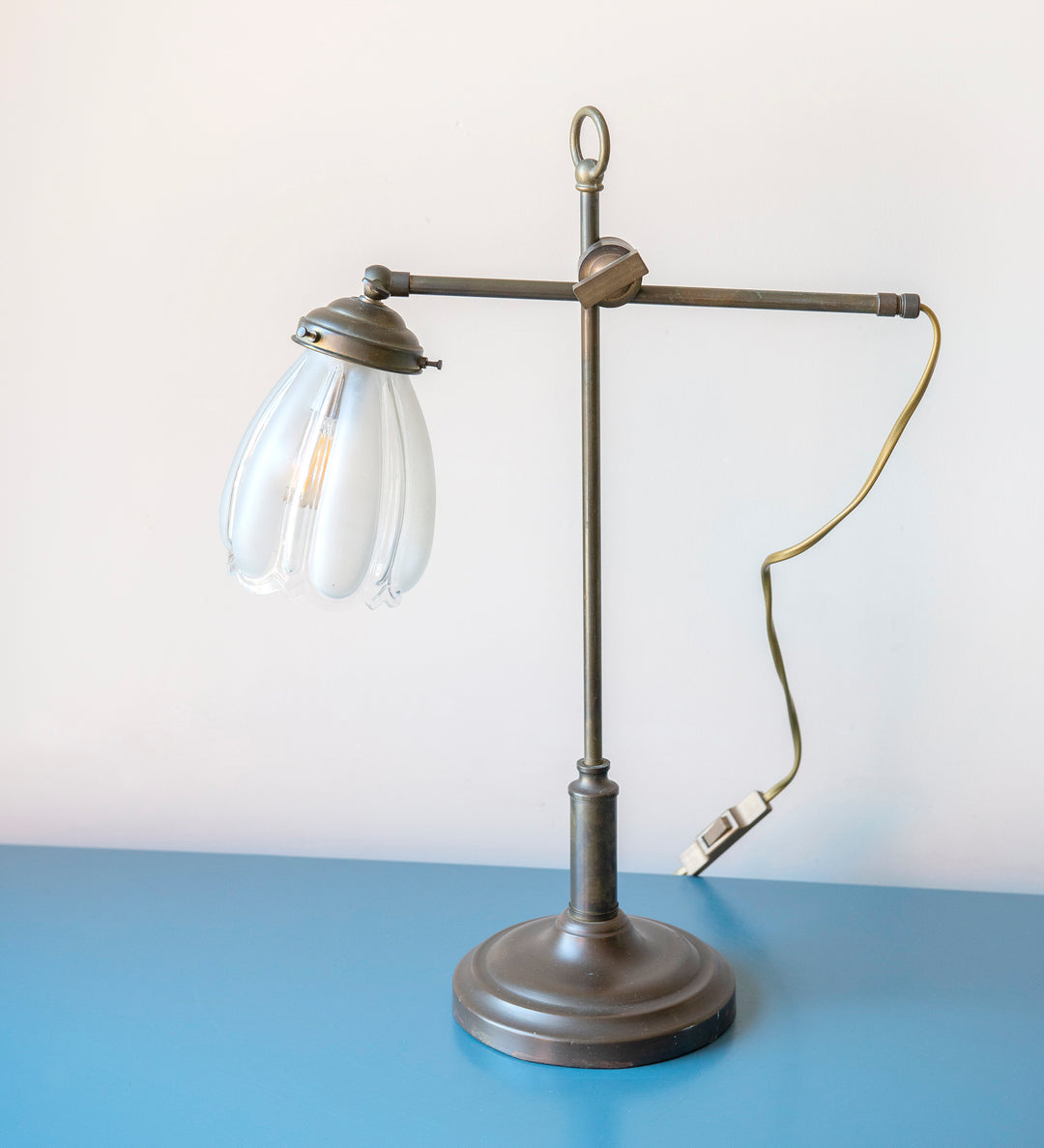 Antique Brass Table Lamp With Tulip Glass Shade