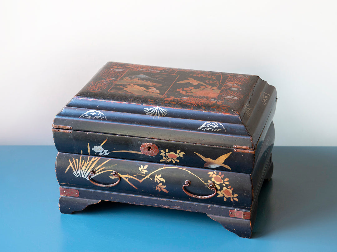 Hand Painted Japanese Sewing Box, Meiji Period