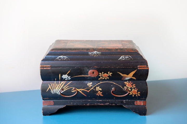 Hand Painted Japanese Sewing Box, Meiji Period