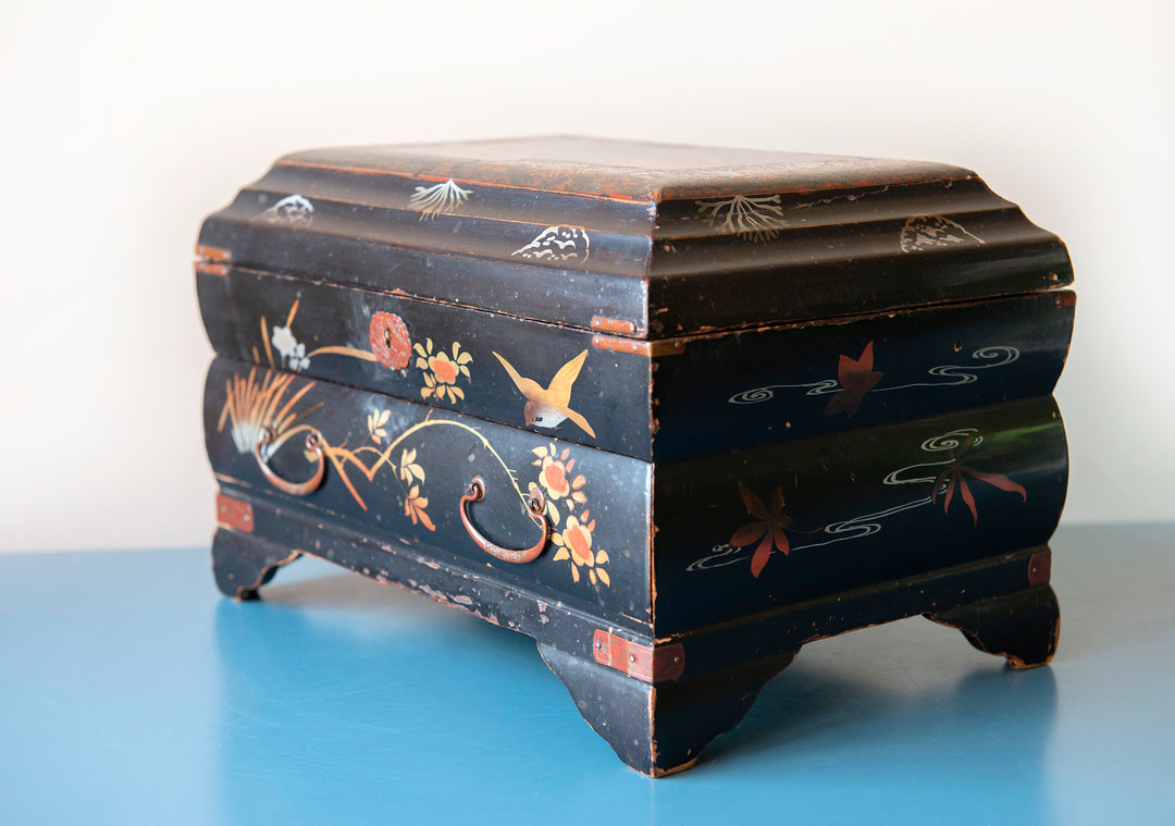 Hand Painted Japanese Sewing Box, Meiji Period