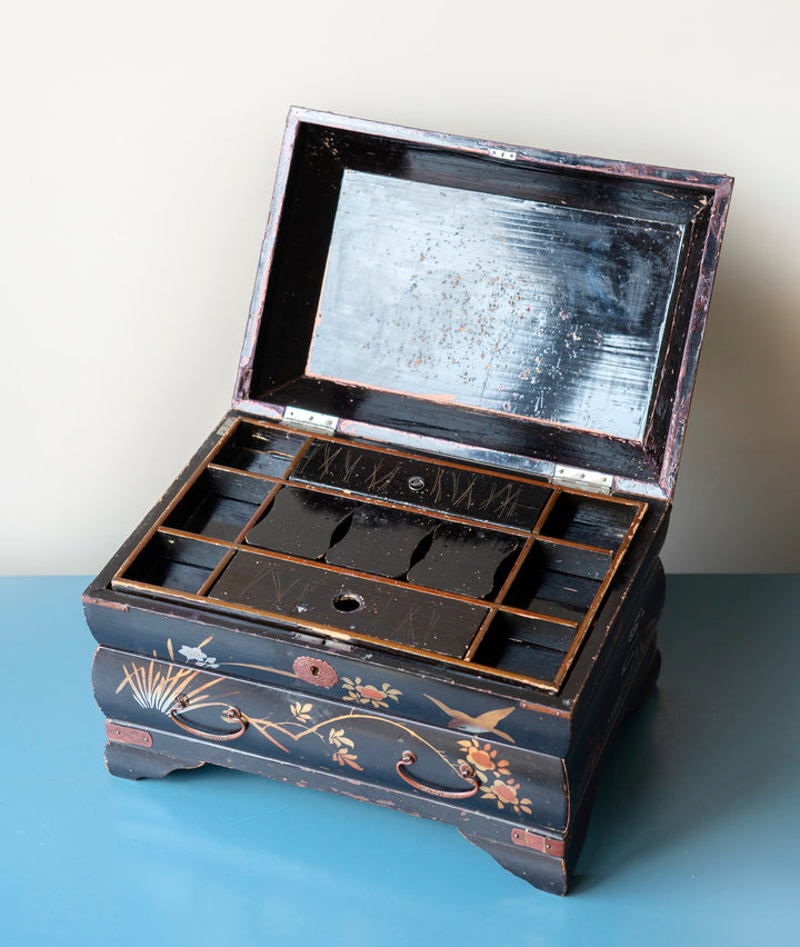 Hand Painted Japanese Sewing Box, Meiji Period