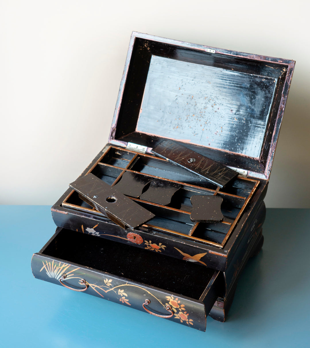 Hand Painted Japanese Sewing Box, Meiji Period