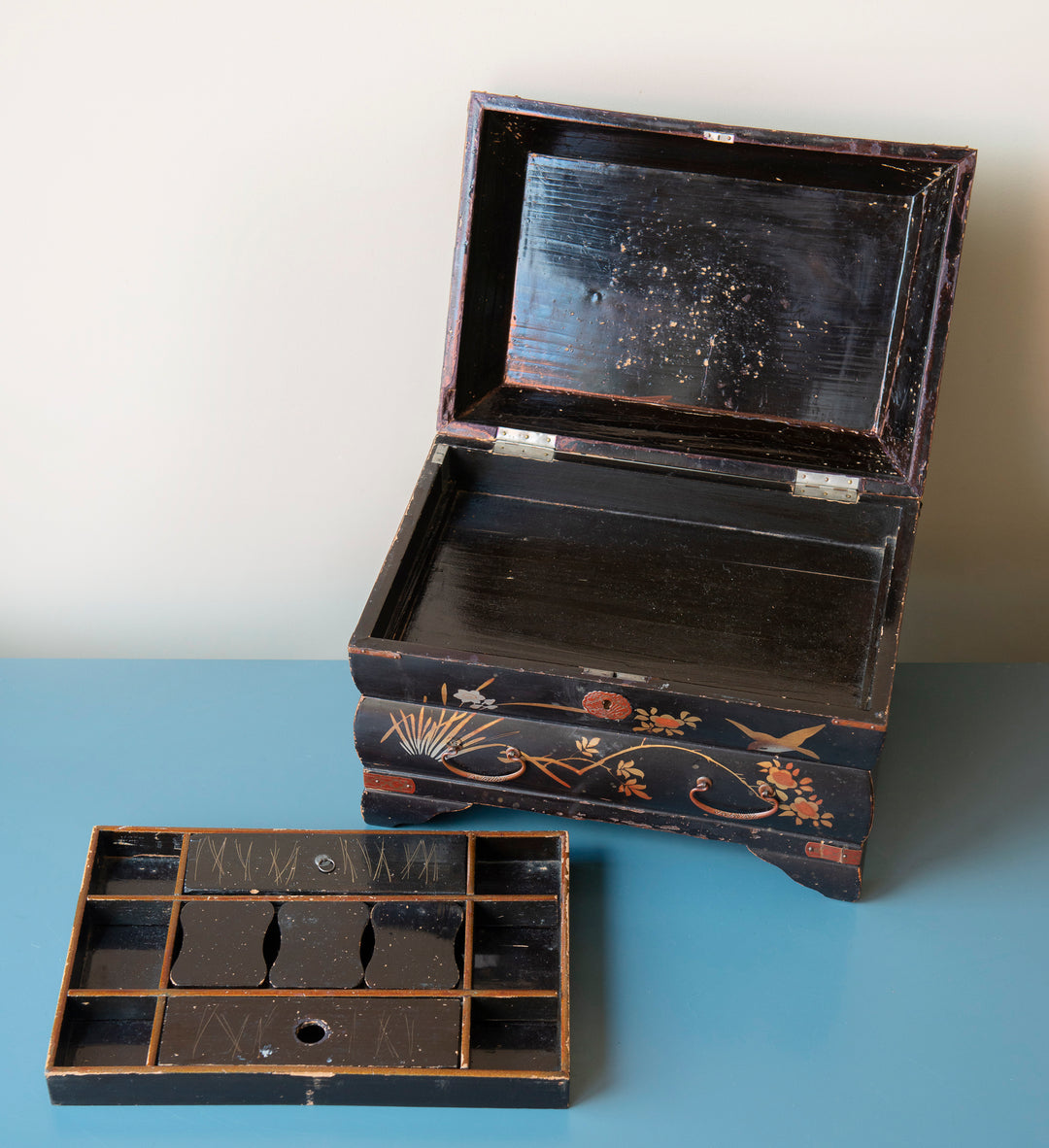 Hand Painted Japanese Sewing Box, Meiji Period