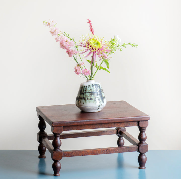 Antique Dark Brown Stool, French Tabouret