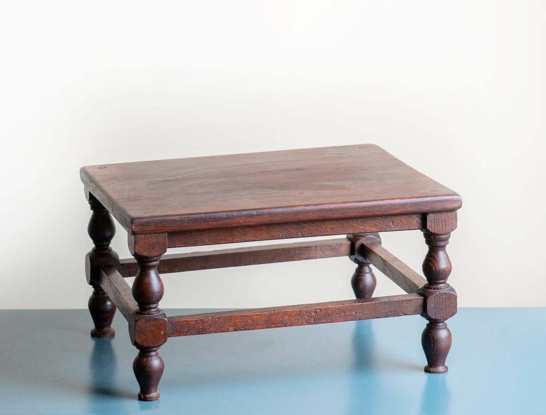 Antique Dark Brown Stool, French Tabouret