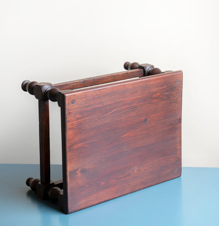 Antique Dark Brown Stool, French Tabouret