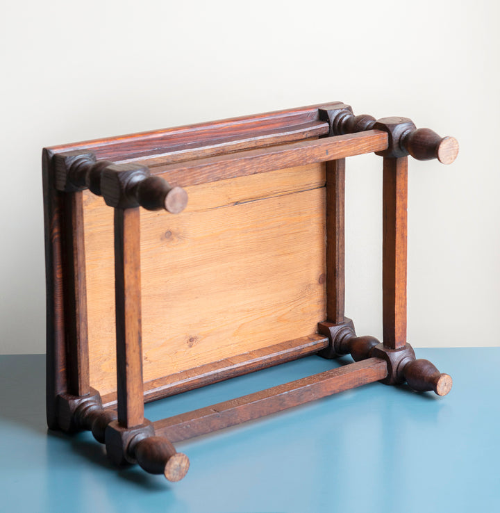 Antique Dark Brown Stool, French Tabouret