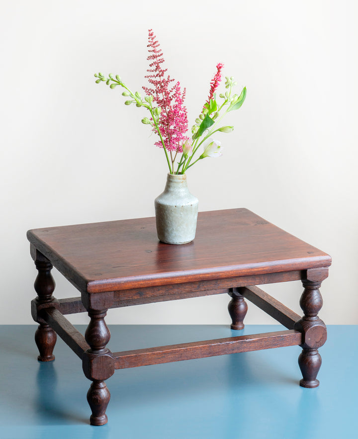 Antique Dark Brown Stool, French Tabouret