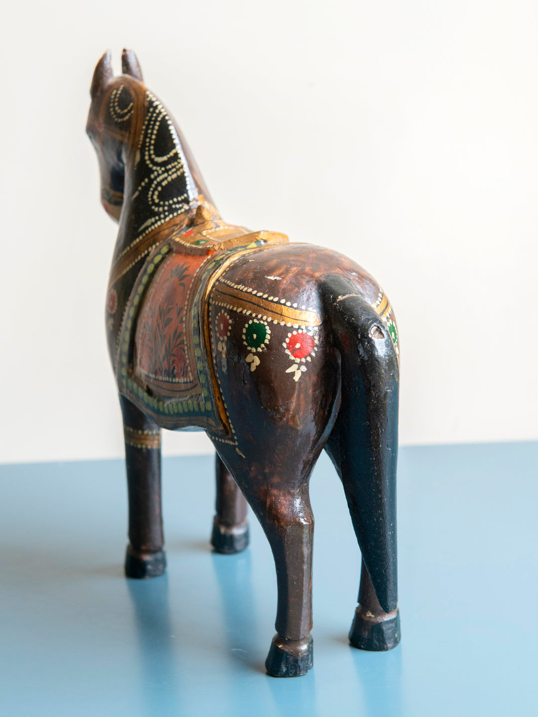 Antique Dark Brown Ghodi Wedding Horse Statue from India, 1930s