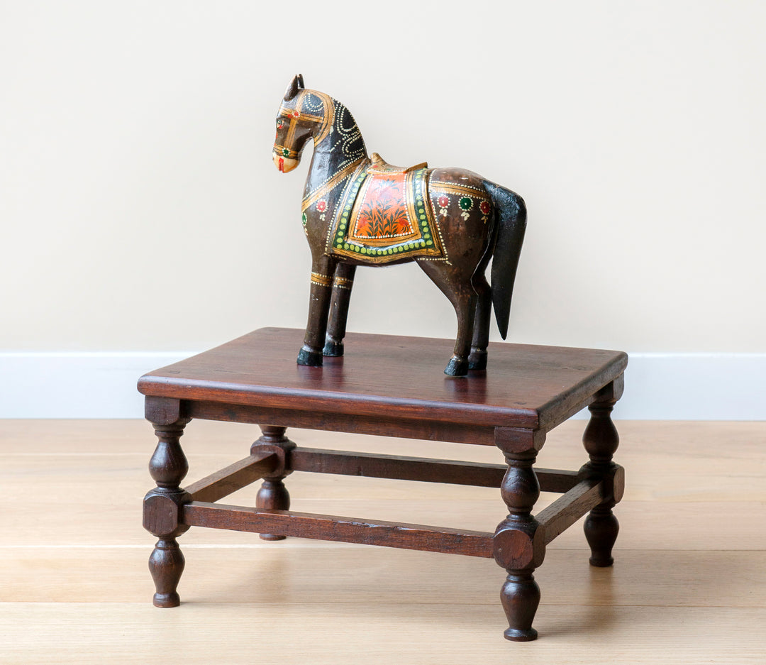 Antique Dark Brown Ghodi Wedding Horse Statue from India, 1930s