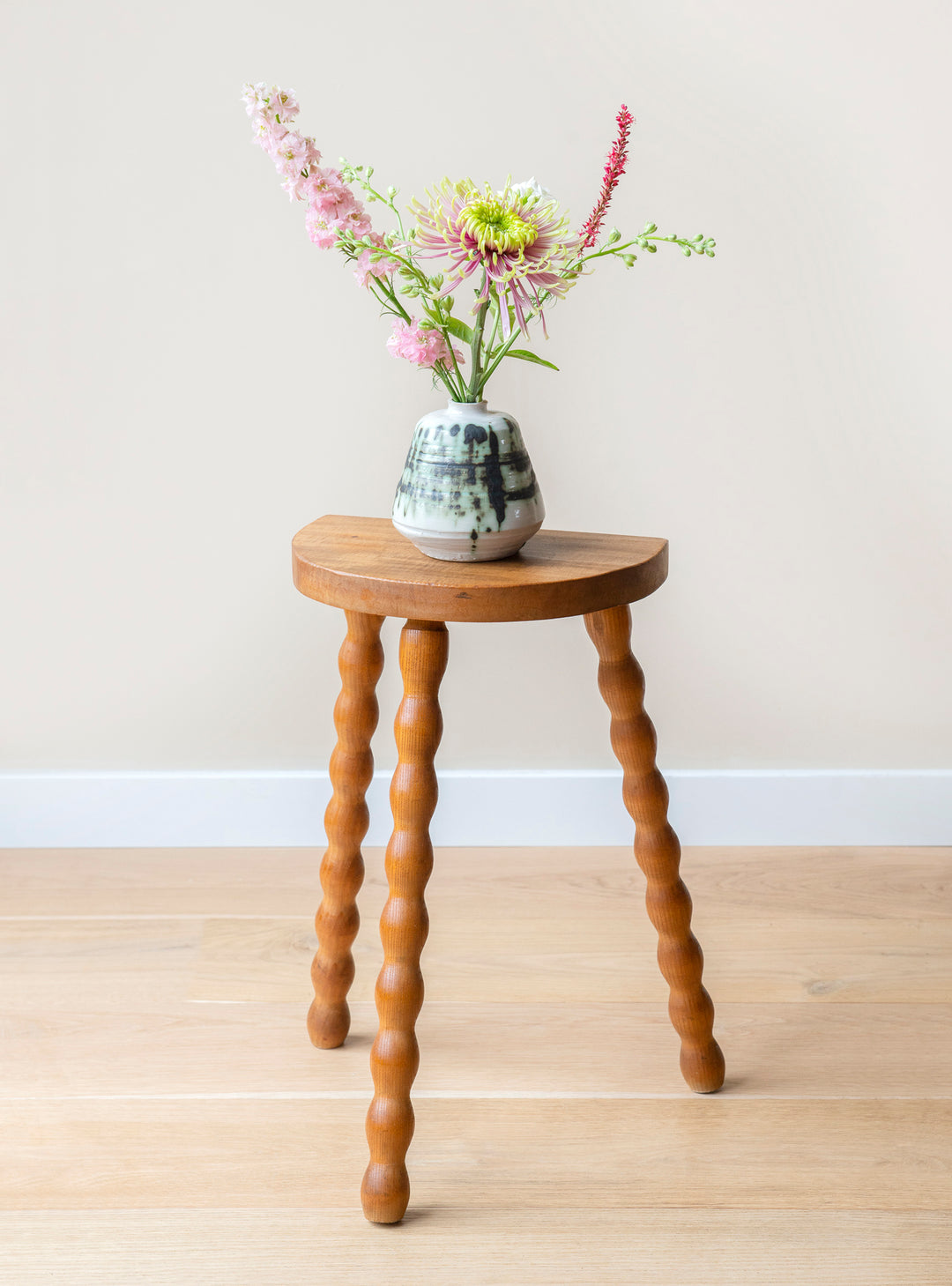 French Bobbin Milking Stool, Half Moon Table