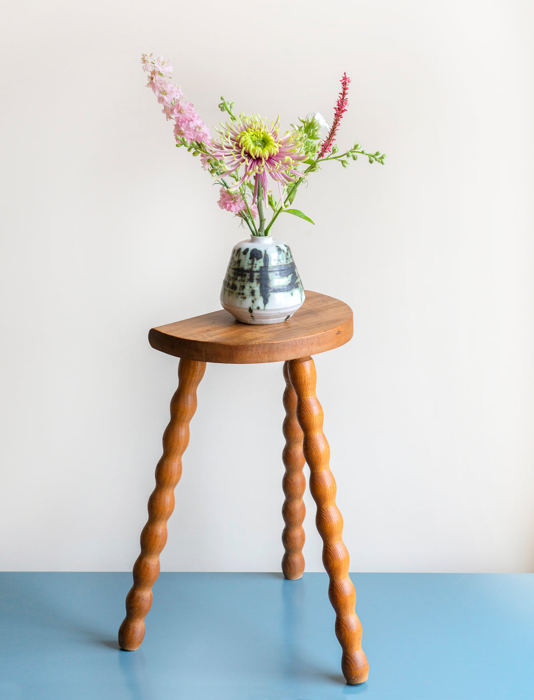 French Bobbin Milking Stool, Half Moon Table