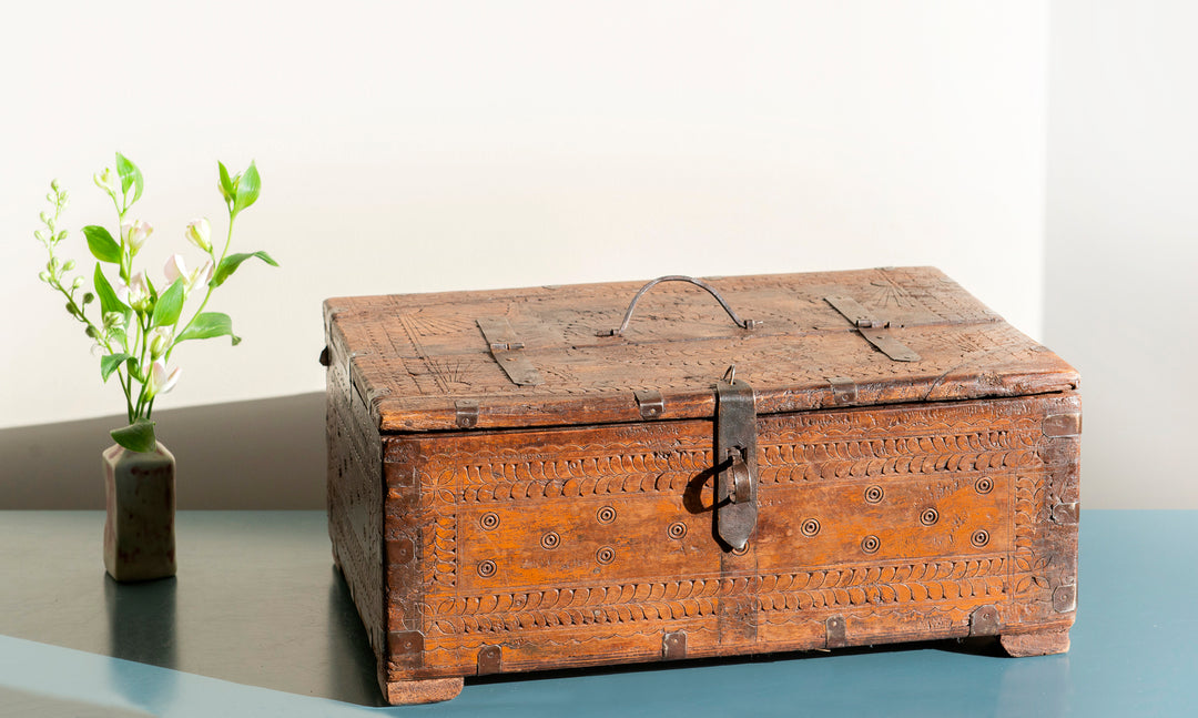 Antique Hand Carved Indian Wedding Chest