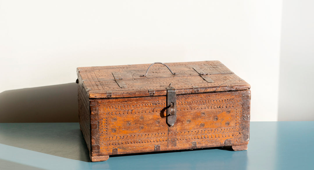 Antique Hand Carved Indian Wedding Chest