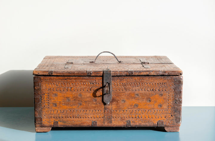 Antique Hand Carved Indian Wedding Chest