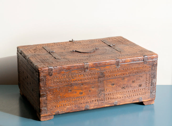 Antique Hand Carved Indian Wedding Chest