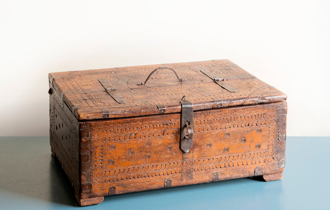 Antique Hand Carved Indian Wedding Chest