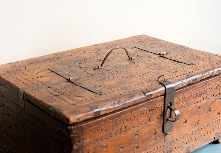 Antique Hand Carved Indian Wedding Chest