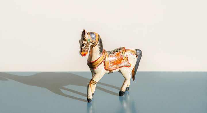 Small Indian Ghodi Wedding Horse, Antique Wooden Statue