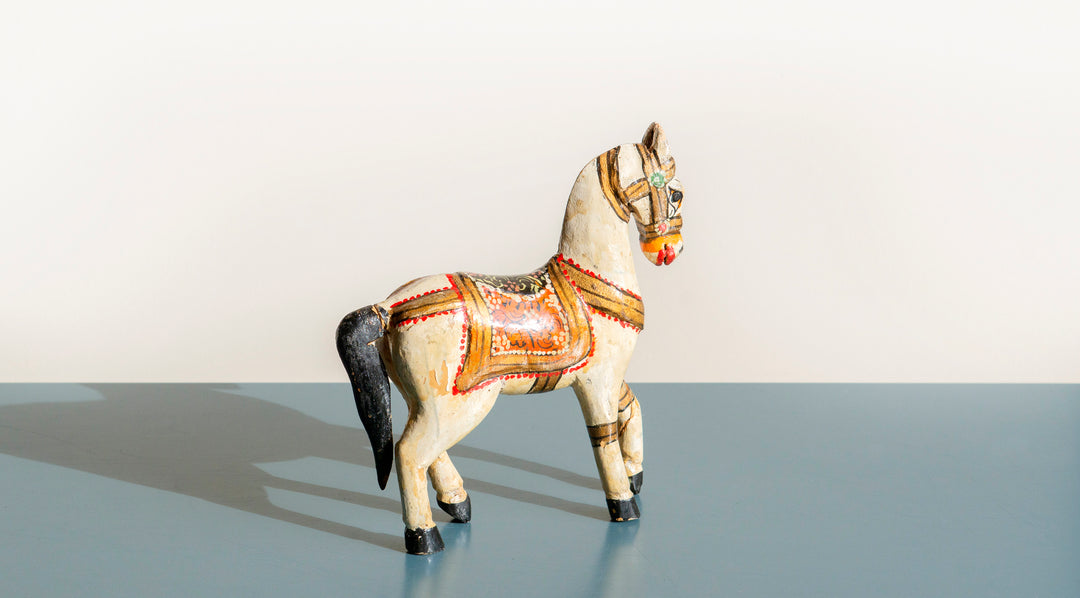 Small Indian Ghodi Wedding Horse, Antique Wooden Statue