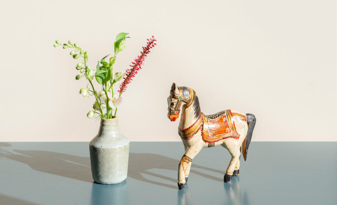 Small Indian Ghodi Wedding Horse, Antique Wooden Statue