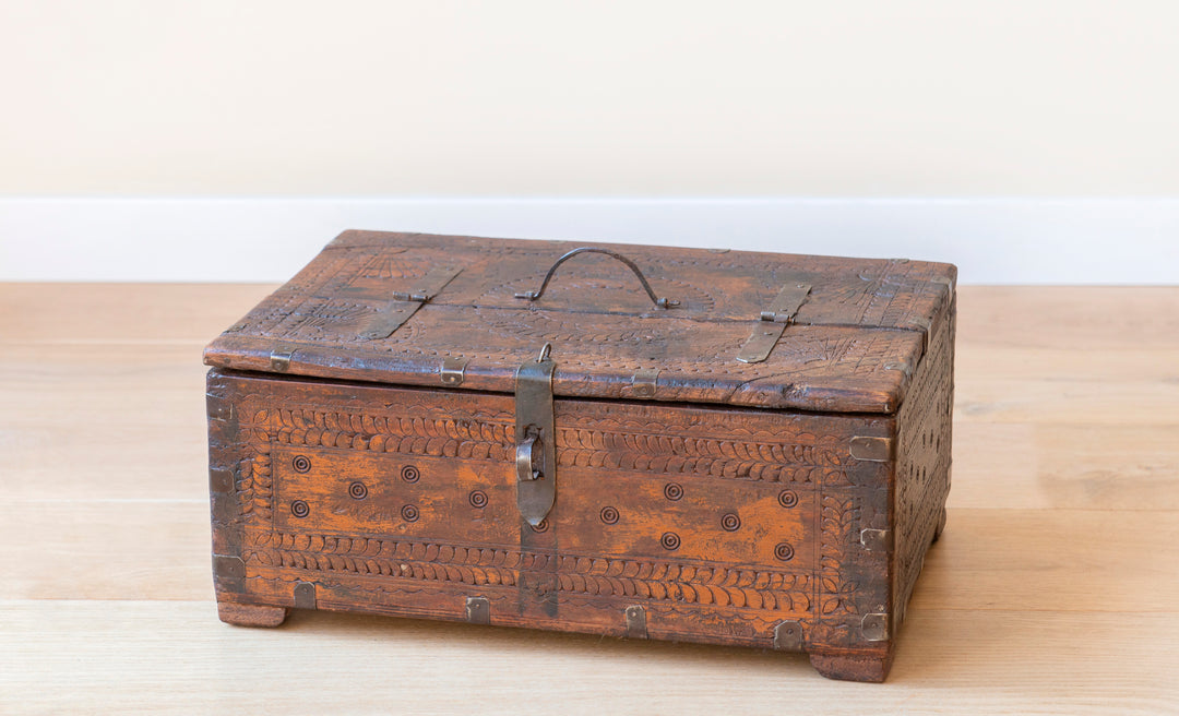 Antique Hand Carved Indian Wedding Chest