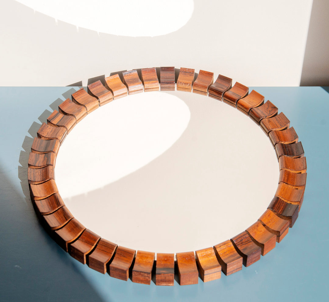 Round Teak Rosewood Mirror, Danish Design, 1960s