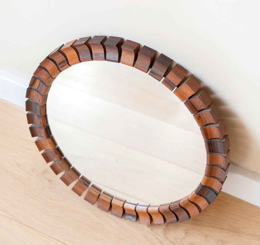 Round Teak Rosewood Mirror, Danish Design, 1960s