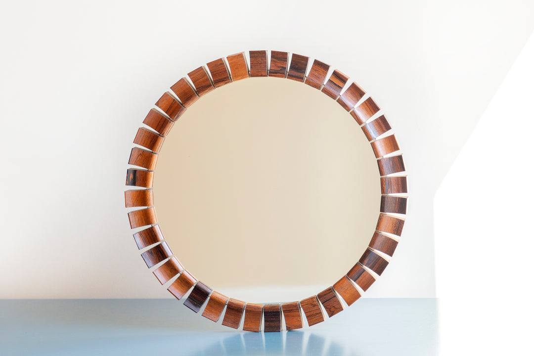 Round Teak Rosewood Mirror, Danish Design, 1960s