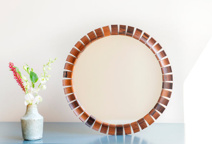 Round Teak Rosewood Mirror, Danish Design, 1960s