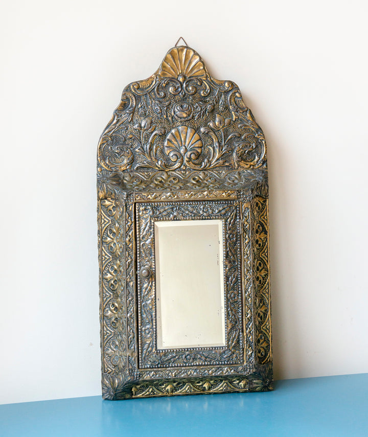 Embossed Copper Key Cabinet With Beveled Glass Mirror, 1920s