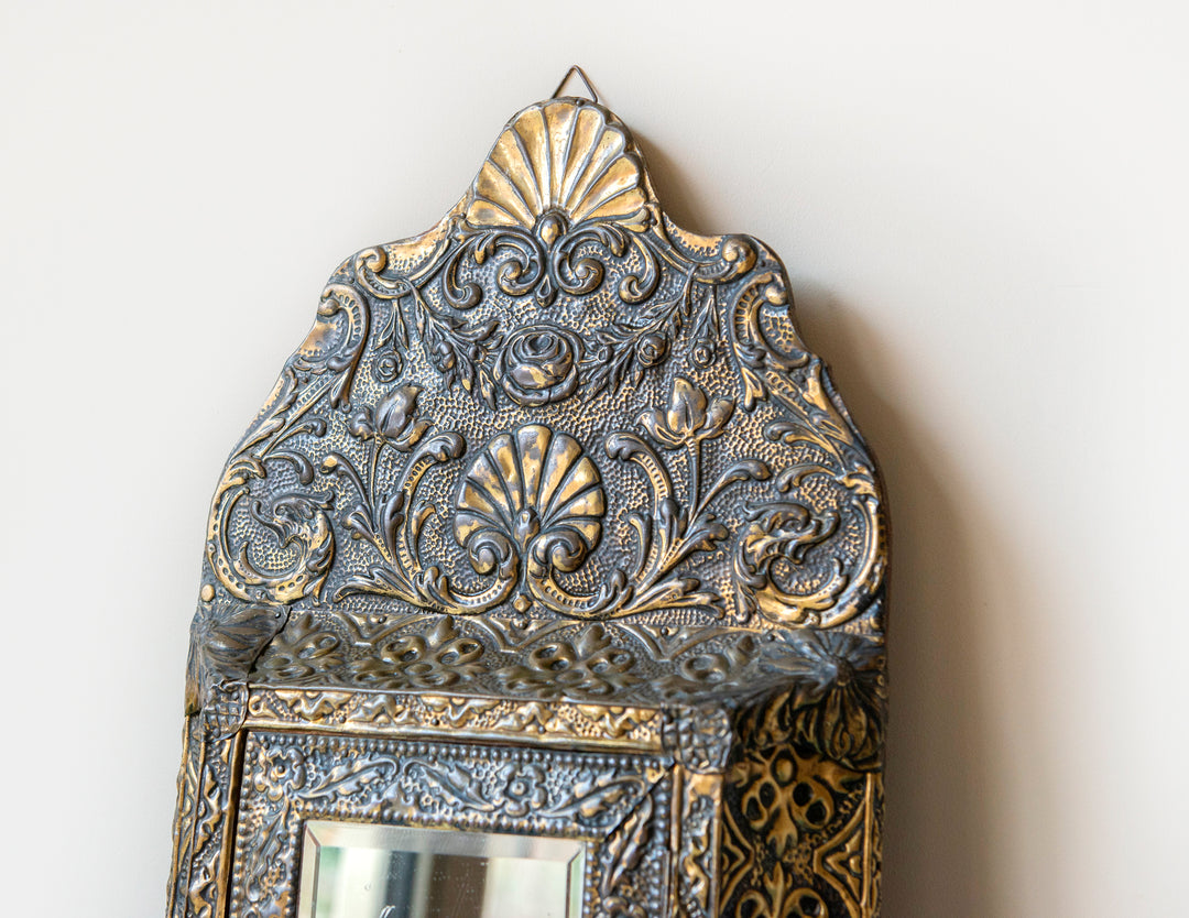 Embossed Copper Key Cabinet With Beveled Glass Mirror, 1920s