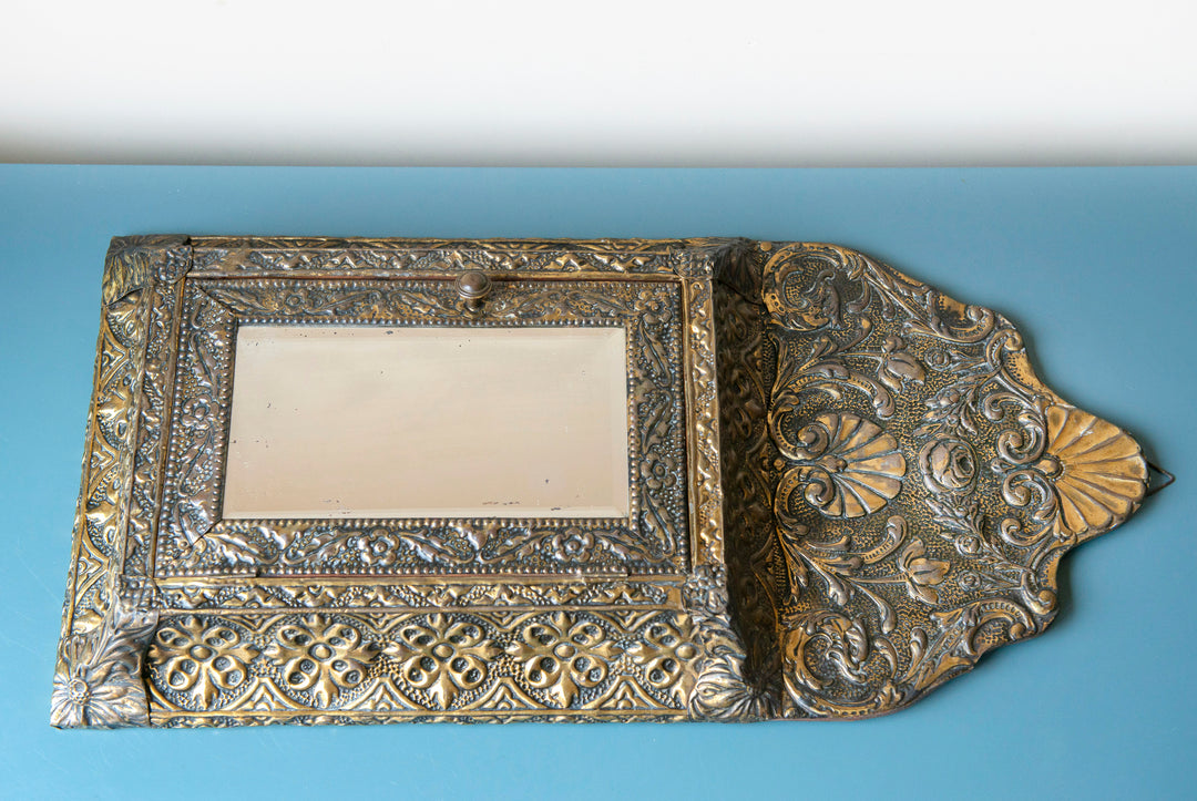 Embossed Copper Key Cabinet With Beveled Glass Mirror, 1920s