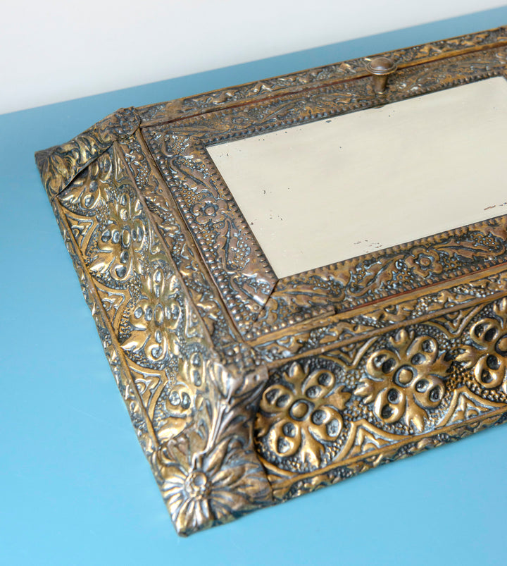 Embossed Copper Key Cabinet With Beveled Glass Mirror, 1920s